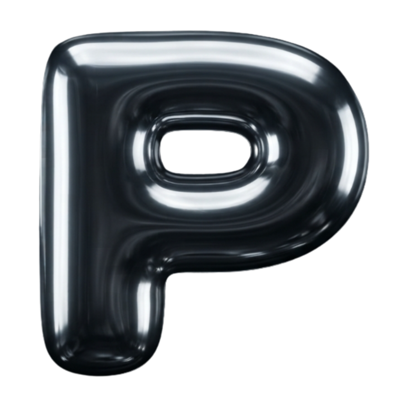 Pondiction sculptural chrome P logo
